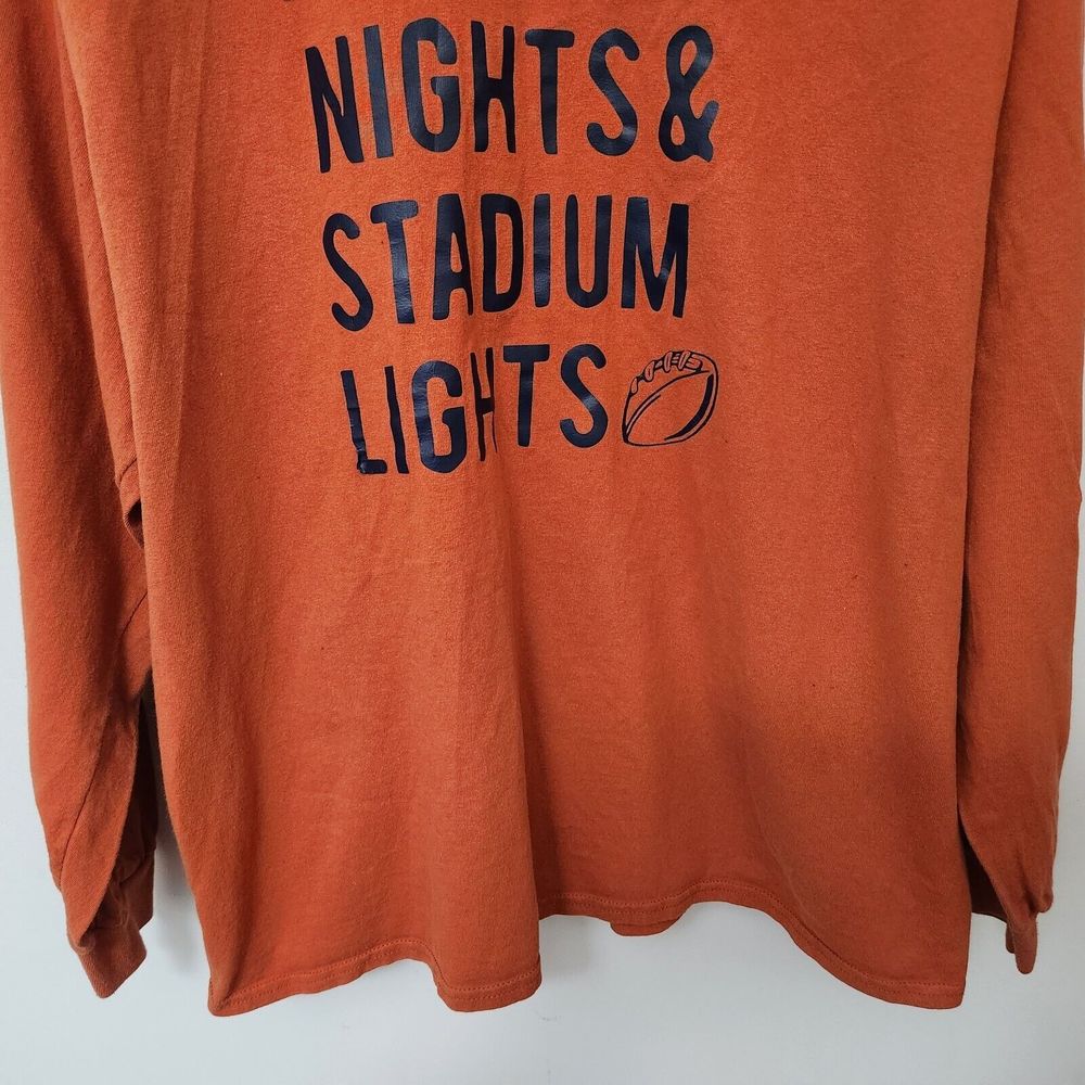GILDAN Men's Orange Crew Neck Football Theme Long Sleeve Shirt Size XL - Picture 3 of 8